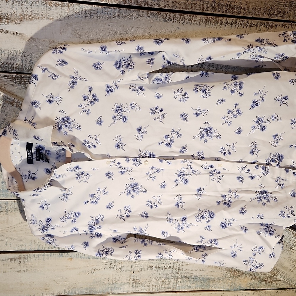 Chaps White and Blue Floral Shirt -S